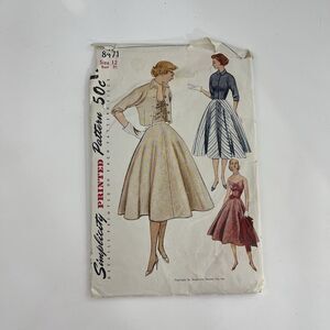 Bodice Top Skirt Jacket Size 12 B30 Vtg 50s CUT Pattern 8471 Wing Front Boned